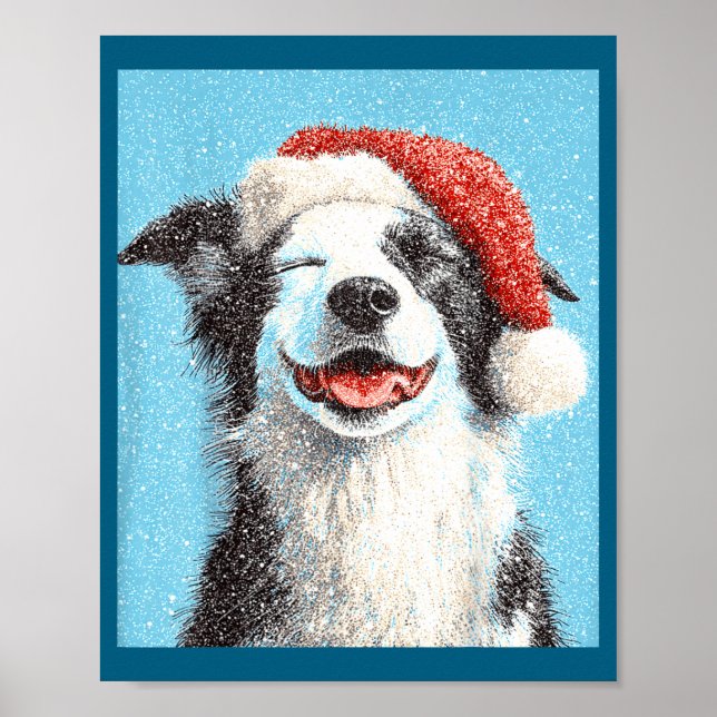 Weihnachts Border Collie Hellblau  Poster (Vorne)