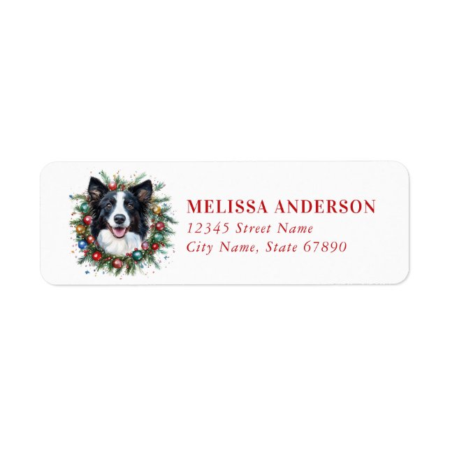 Weihnachts-Border-Collie-Rücksendeadressen-Aufkleb (Vorne)