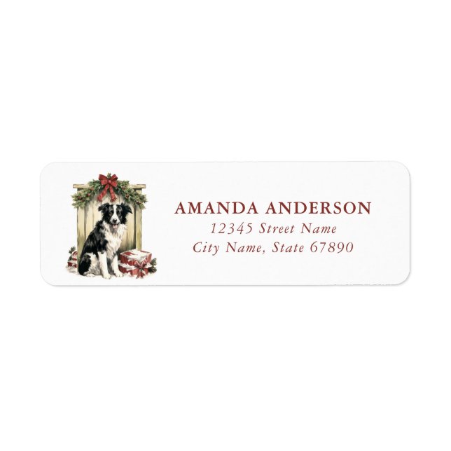 Weihnachts-Border-Collie-Rücksendeadressen-Aufkleb (Vorne)