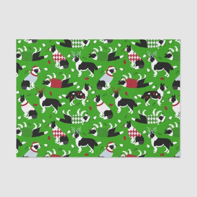 Weihnachts-Border-Collie-Tissue Seidenpapier (Vorderseite)