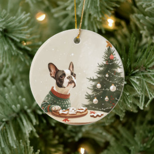 Weihnachts Boston Terrier Hund Keramik Ornament