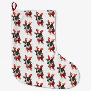 Weihnachts-Boston-Terrier-Hund Wrapping Paper Großer Weihnachtsstrumpf