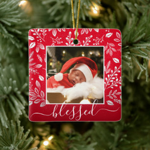 Weihnachts Botanicals Gesegnet Rot Keramikornament