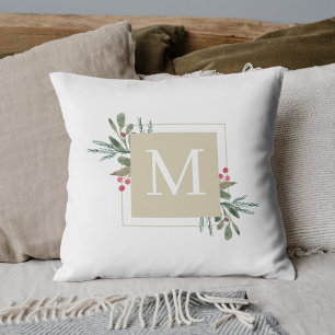 Weihnachts-Botanik-Monogramm Kissen