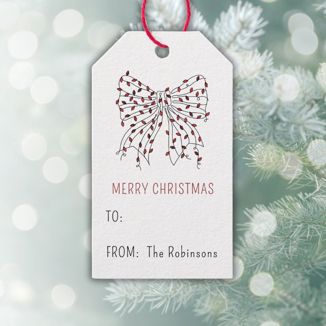 Weihnachts Bow Red Light Minimal Personalisierte G Geschenkanhänger (Von Creator hochgeladen)