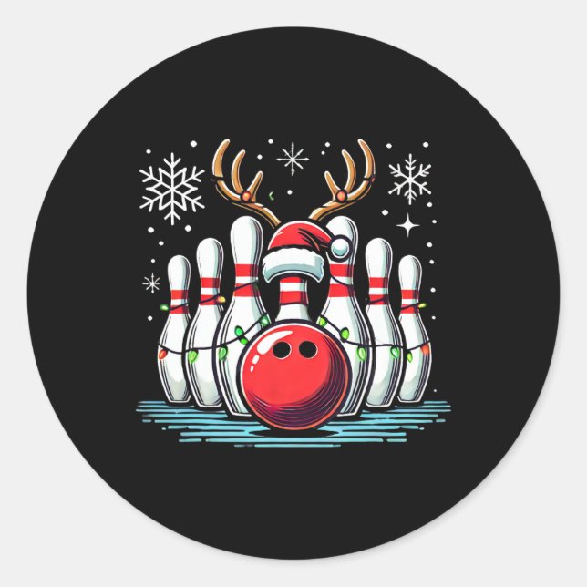 Weihnachts Bowling Buttone Reindeer Xmas Bowler Me Runder Aufkleber (Vorderseite)