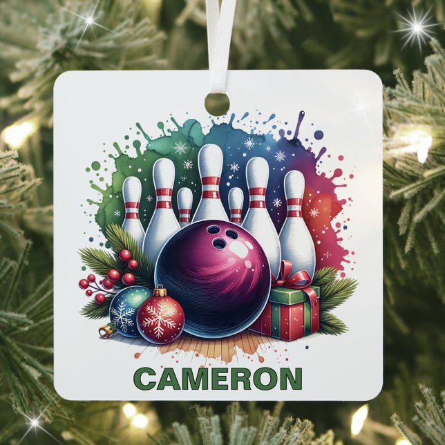 Weihnachts-Bowling Enthusiasten Individuelle Name Ornament Aus Metall (Von Creator hochgeladen)