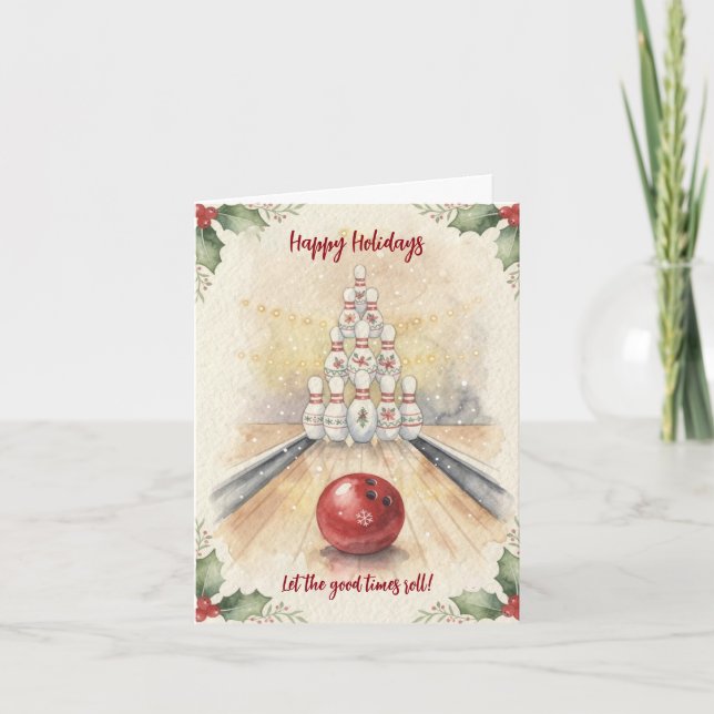 Weihnachts-Bowling-Grußkarten Feiertagskarte (Vorderseite)