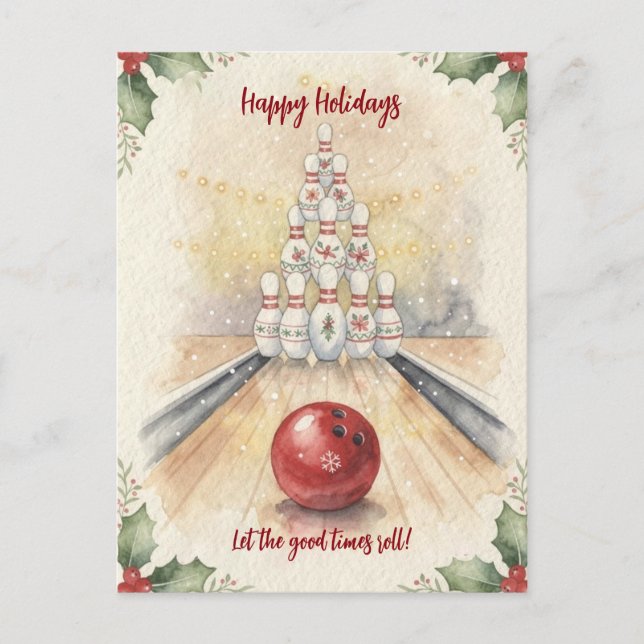 Weihnachts-Bowling-Grußkarten Feiertagspostkarte (Vorderseite)