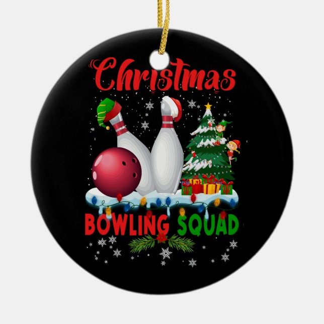 Weihnachts-Bowling Squad Dabbing Santa Funny Chris Keramik Ornament (Vorne)