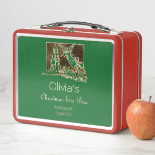 Weihnachts-Box Krippe Szene Red Green Gold Metall Brotdose