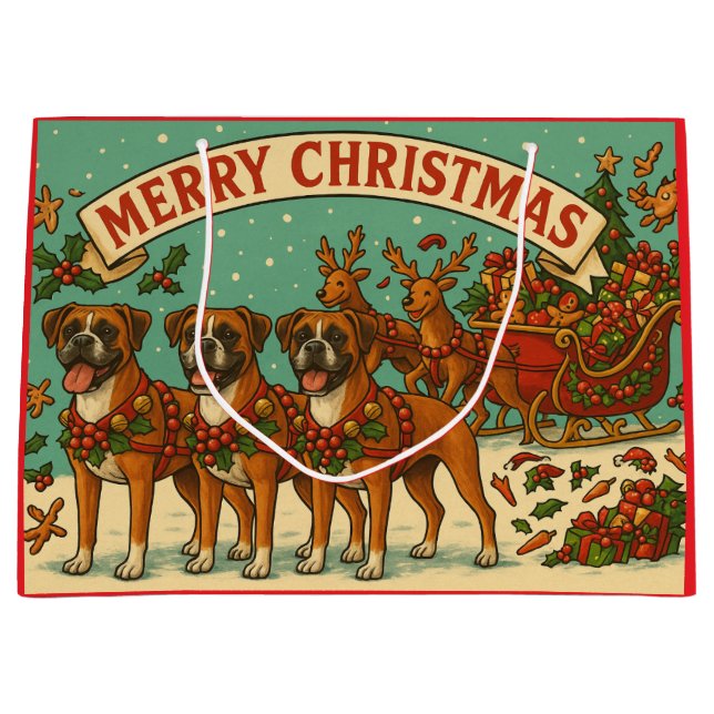 Weihnachts-Boxer-Hunde-Geschenktasche Große Geschenktüte (Vorderseite)