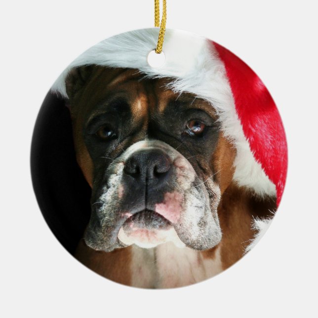 Weihnachts-Boxer-Hundeschmuck Keramik Ornament (Vorne)