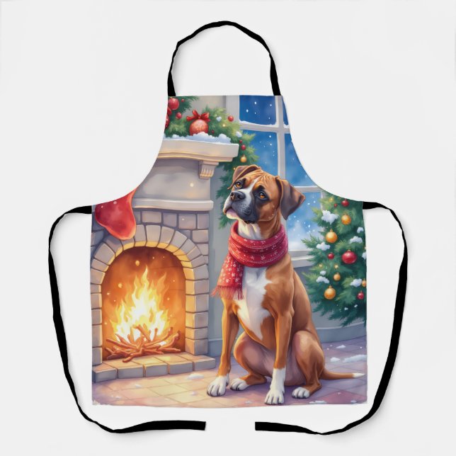 Weihnachts-Boxer-Kamin Kunst Schürze (Vorderseite)
