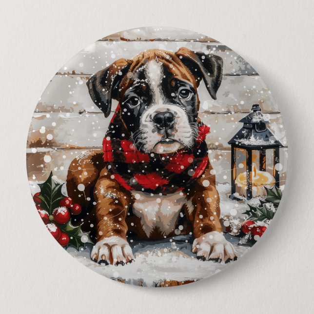 Weihnachts-Boxer-Welpe Button (Vorderseite)