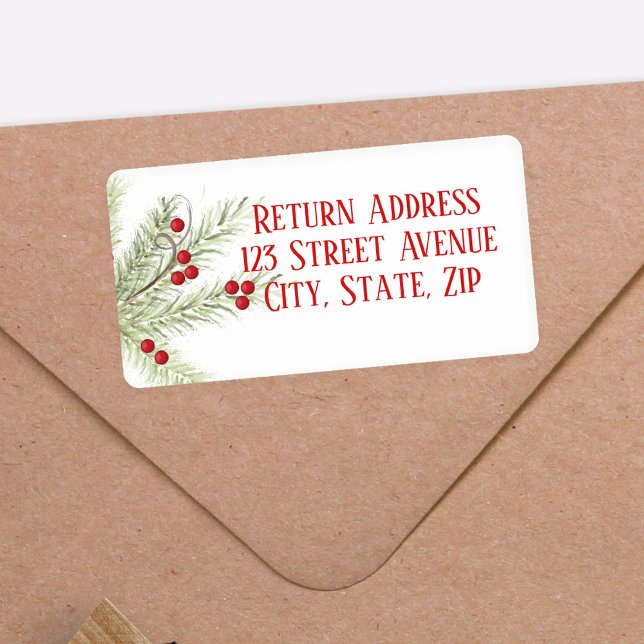 Weihnachts-Branch-Weihnachtsbriefmarke Adressaufkleber (Watercolor Holiday Holly Berries Return Address Labels.)
