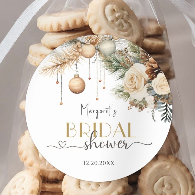 Weihnachts-Brautparty Boho Chic Winter Floral Runder Aufkleber (Von Creator hochgeladen)