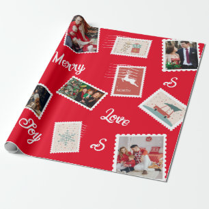 Weihnachts-Briefmarke Individuelle Name und Fotos Geschenkpapier