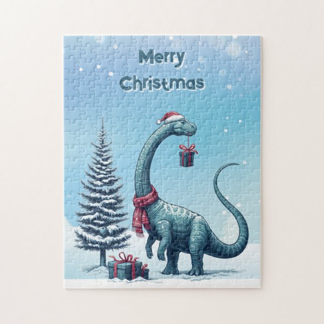 Weihnachts Brontosaurus Dinosaurier Puzzle (Vertikal)