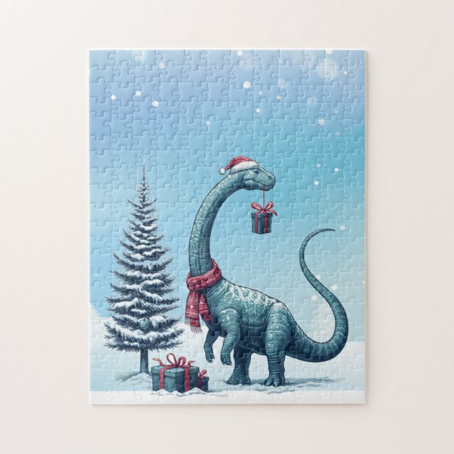 Weihnachts Brontosaurus Dinosaurier Puzzle (Vertikal)