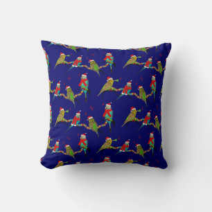 Weihnachts Budgie Frenzy Pillow (Marine) Kissen