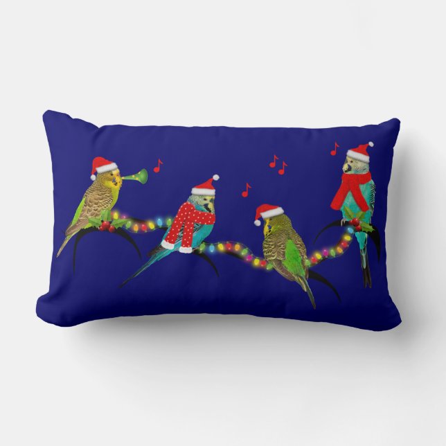 Weihnachts Budgie Frenzy Pillow (Marine) Lendenkissen (Vorderseite)