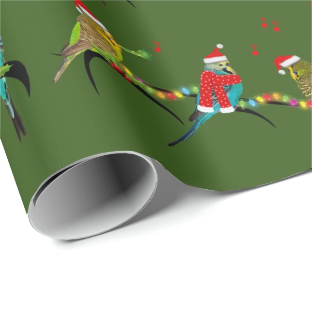 Weihnachts-Budgie-Frenzy-Wrapping Paper (Dunkles G Geschenkpapier (Rolleneckpunkt)