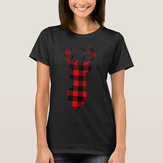 Weihnachts Buffalo Kariert Rentier Head X-mas G T-Shirt (Vorderseite)
