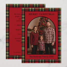 Weihnachts-Büffel-Rot-Tartan-Karo-Bogen 1 Foto Feiertagskarte