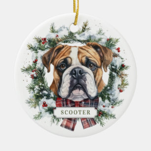 Weihnachts-Bulldog-Keramik Circle Ornament
