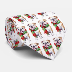 Weihnachts-Bulldogge in Schneeflocken Krawatte