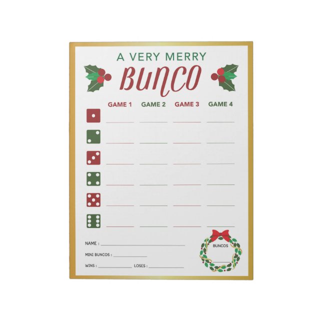 Weihnachts-Bunco-Party-Spielkarte Notizblock (Rotiert)