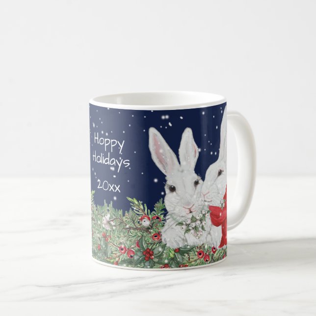 Weihnachts-Bunny-Rabbit festes Winter-Custom-Datum Kaffeetasse (VorderseiteRechts)