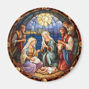 Weihnachts-Buntglas-Darstellung der Geburt Jesu Magnet