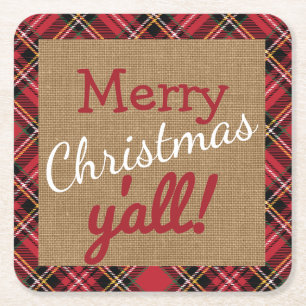 Weihnachts Burlap Southern Yall Karierte Dekoratio Rechteckiger Pappuntersetzer