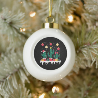 Weihnachts-Cactus-Lichter-Santa-Hut-Schnee-Xmas Keramik Kugel-Ornament