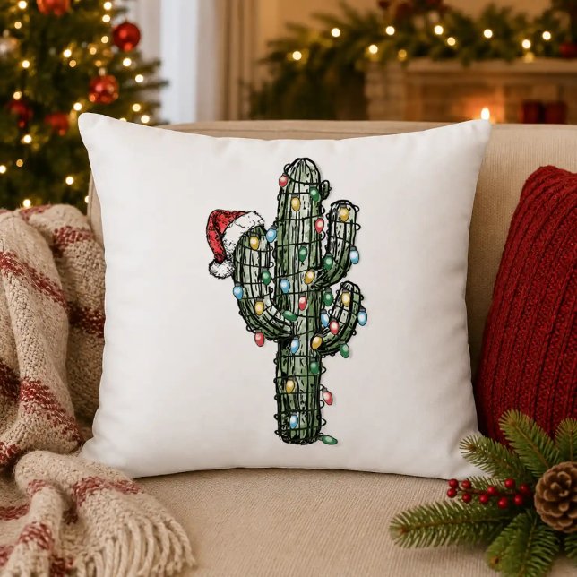 Weihnachts-Cactus mit Lichtern  Kissen (Von Creator hochgeladen)
