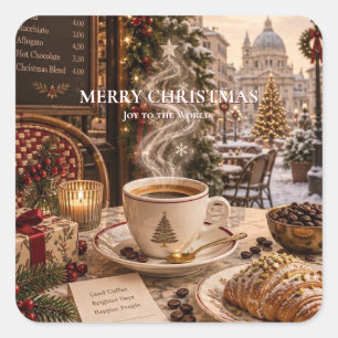 Weihnachts-Café im eleganten europäischen Vintage- Quadratischer Aufkleber