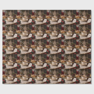 Weihnachts-Café mit festlichem vintage Haus Geschenkpapier