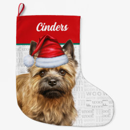 Weihnachts Cairn Hund mit Name Woof Hintergrund Großer Weihnachtsstrumpf