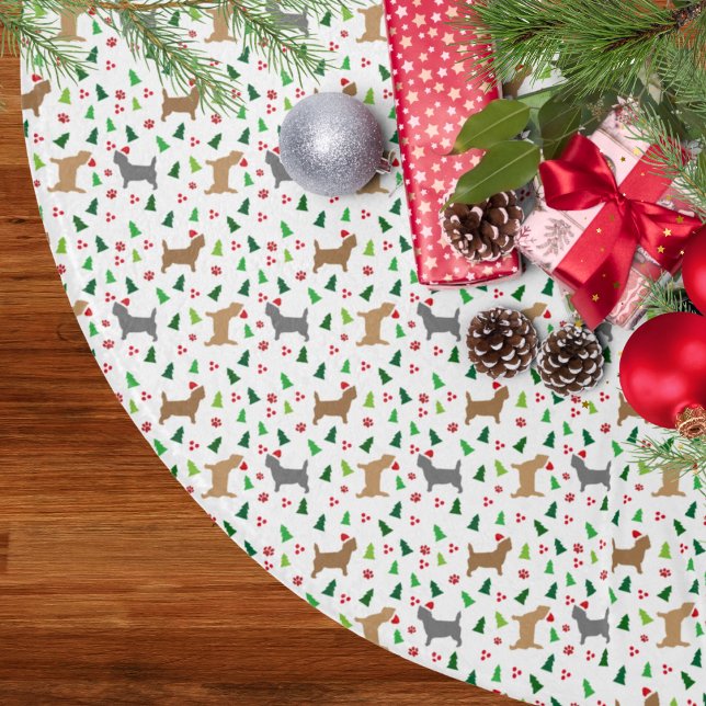 Weihnachts Cairn Terrier in Weihnachtsmannmützen W Polyester Weihnachtsbaumdecke (Cairn Terriers in Santa Hats Christmas Tree Skirt in White)