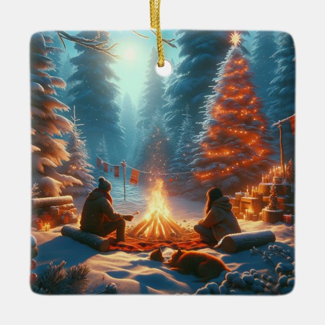 "Weihnachts-Campfire: Gemütliche Wintermomente" Keramikornament (Vorderseite)