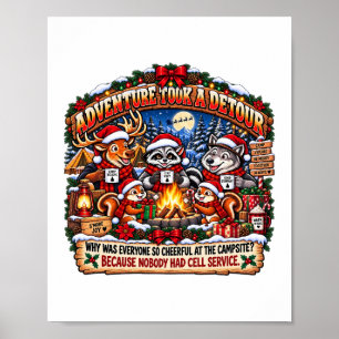 Weihnachts-Camping-Waldtiere Lagerfeuer Poster