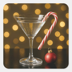 Weihnachts-Candy-Cane auf einem Martini-Glas Quadratischer Aufkleber