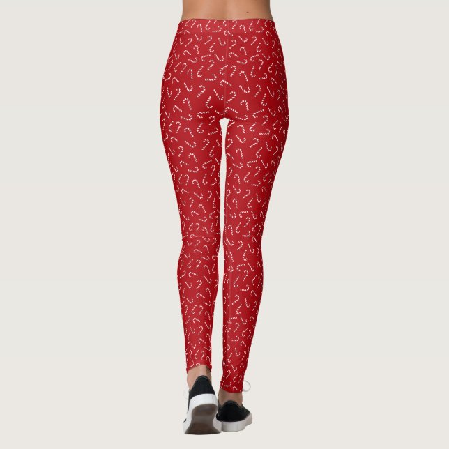 Weihnachts Candy Cane auf Red Background Pattern Leggings (Rückseite)
