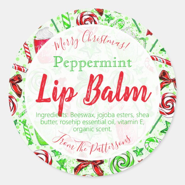 Weihnachts Candy Cane Fun Lip Balm Labels Runder Aufkleber (Vorderseite)