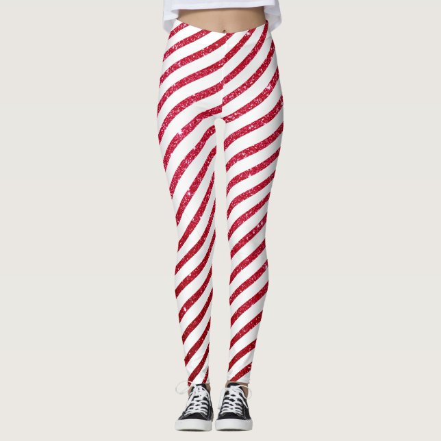 Weihnachts Candy Cane Glitzer Urlaub gestoppt Leggings (Vorderseite)
