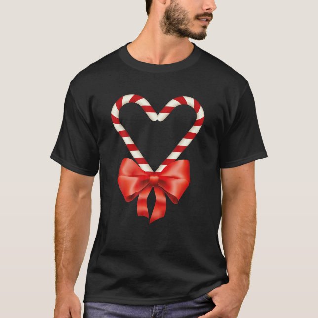 Weihnachts Candy Cane Herz für Kinder Männer Fraue T-Shirt (Vorderseite)