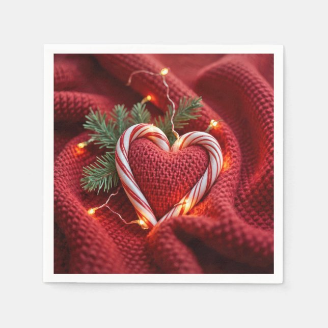 Weihnachts Candy Cane Herz mit Licht Serviette (Vorderseite)