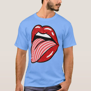 Weihnachts-Candy-Cane-Lippen-Zungen-Kostüm Mädchen T-Shirt